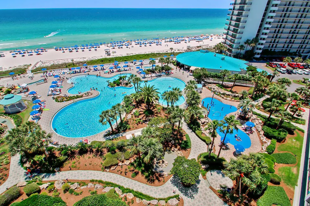 The hotels gives the best view of the beach along with its lazy river in front